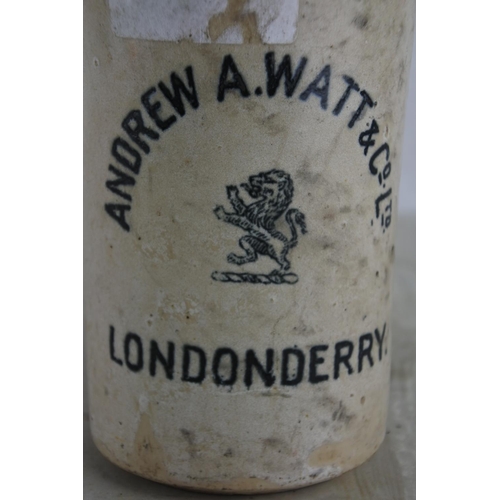 167 - An antique Andrew A Watt & Co Ltd, Londonderry stoneware beer bottle (a/f).