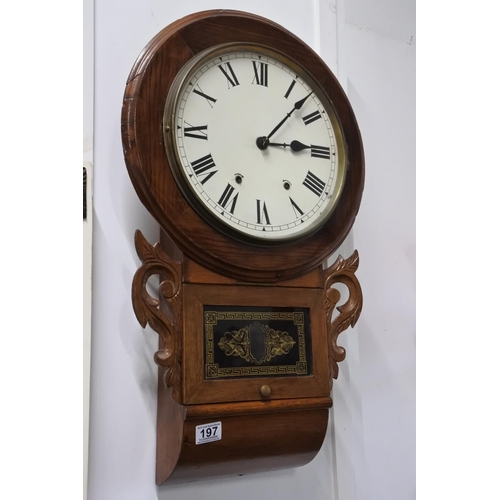 197 - A stunning mahogany cased drop dial wall clock.  Approx 70cm.