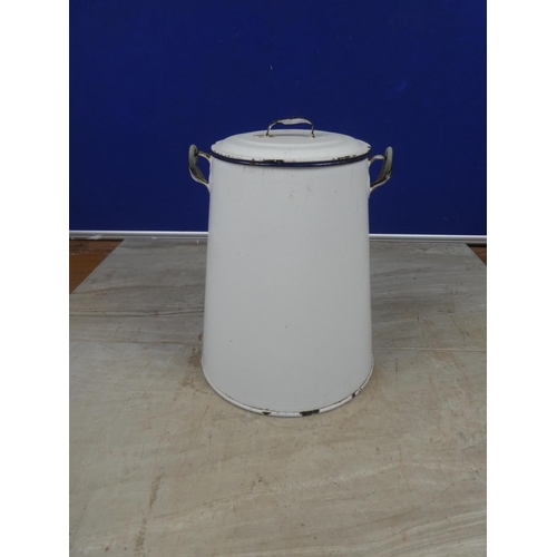 401 - A vintage white enamel milk pail.   Approx 25cm.