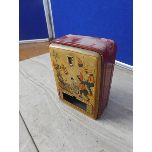 403 - A vintage tin plate money box (a/f).