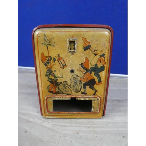 403 - A vintage tin plate money box (a/f).