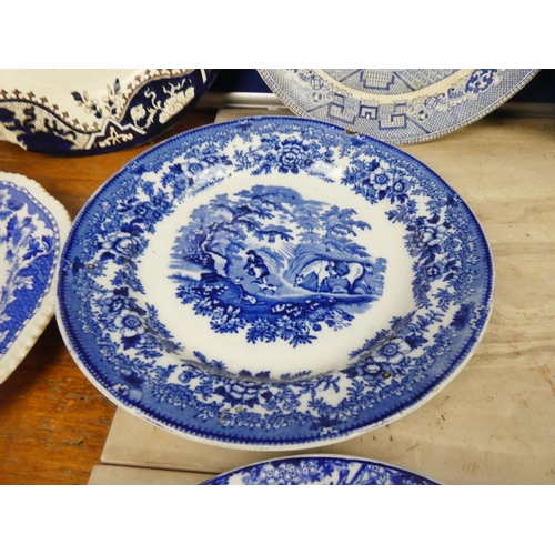 441 - A large collection of blue and white ceramic plates to include Copeland Spode, Alcock's, Seaforth an... 