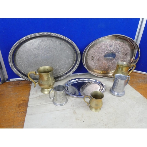 442 - Two silver plated serving trays and a lot of other silver plate ware.