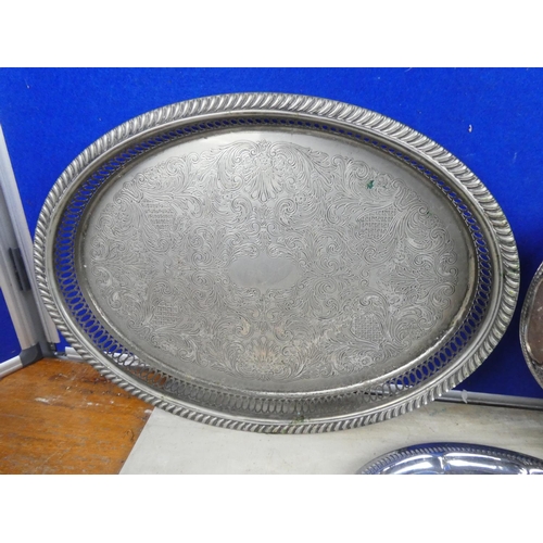 442 - Two silver plated serving trays and a lot of other silver plate ware.