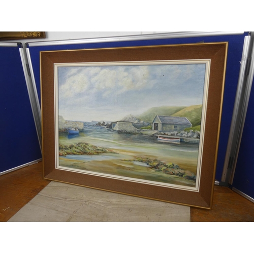 472 - A stunning framed oil on board 'Ballintoy Harbour' signed Fred McMillen '81.  Approx 71x56cm.