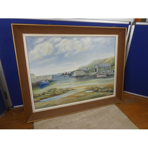 472 - A stunning framed oil on board 'Ballintoy Harbour' signed Fred McMillen '81.  Approx 71x56cm.