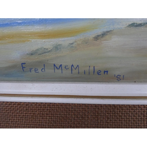 472 - A stunning framed oil on board 'Ballintoy Harbour' signed Fred McMillen '81.  Approx 71x56cm.