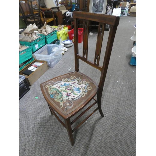 483 - A stunning antique mahogany and inlay chair with tapestry upholstery.