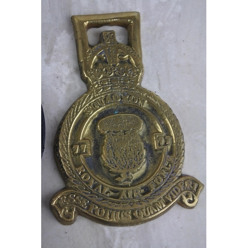 108 - A Royal Air Force brass plaque and another horse brass.