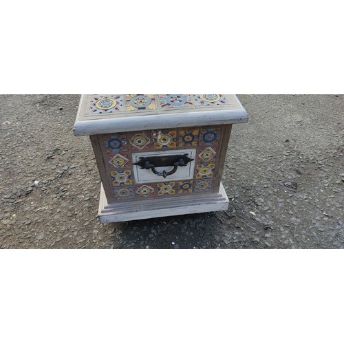 246 - A stunning handmade chest with decorative carvings and paint job.