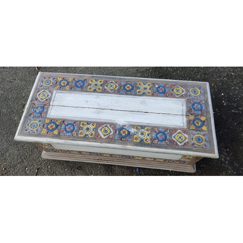 246 - A stunning handmade chest with decorative carvings and paint job.