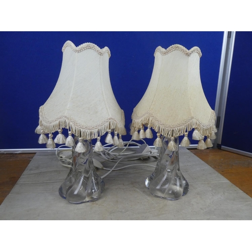 504 - A stunning pair of vintage glass twisted base table lamps.  Approx 37cm.