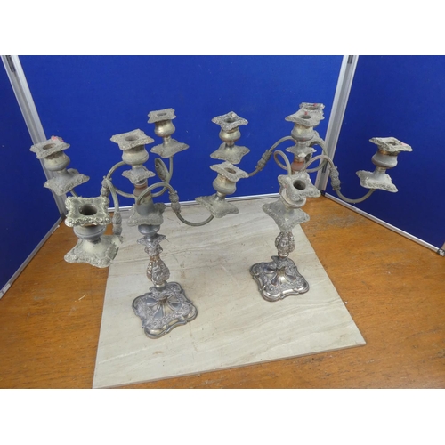 507 - A pair of vintage heavy silver plated candelabras.  Approx 45cm.