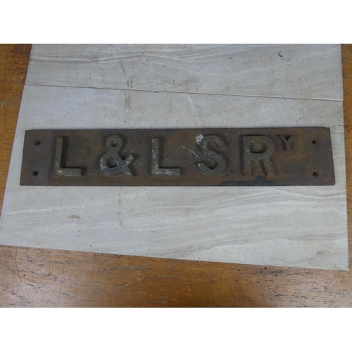 558 - An antique cast iron railway plaque L & LSRy.  Approx 55x10cm.