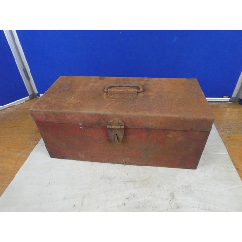 585 - A vintage tool box and contents.