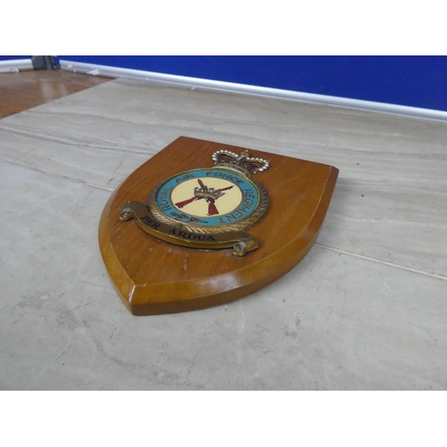 589 - A wooden wall plaque 'Royal Air Force Regiment'.  Approx 15x18cm.