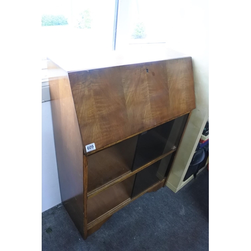 609 - A vintage writing bureau with two storage shelves below.  Approx 73x100x33cm.