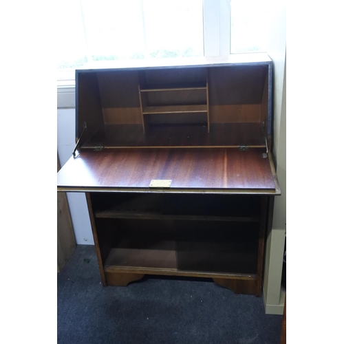 609 - A vintage writing bureau with two storage shelves below.  Approx 73x100x33cm.