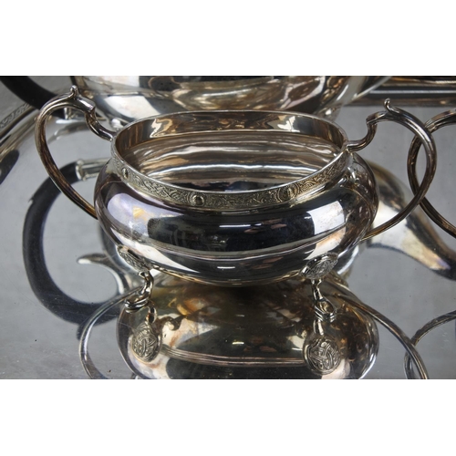 630 - A stunning four piece silver plated tea service and tray.