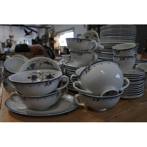 669 - A large collection of Royal Doulton 'Old Colony' coffee set, dinner plates, two lidded tureens, soup... 