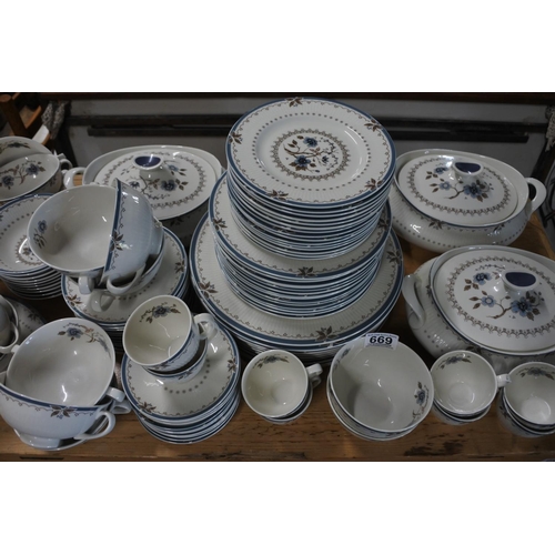 669 - A large collection of Royal Doulton 'Old Colony' coffee set, dinner plates, two lidded tureens, soup... 