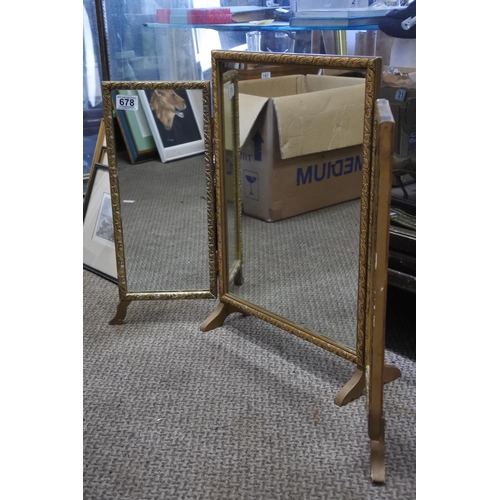 678 - A vintage triple dressing table mirror with gilt frame.