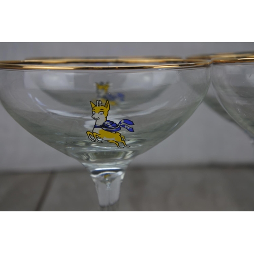 681 - A stunning set of six vintage Babycham glasses