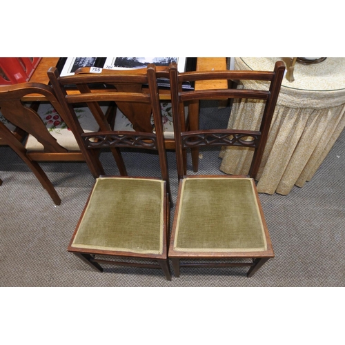 685 - A stunning pair of antique mahogany and inlay bedroom chairs.