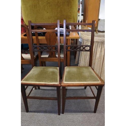 685 - A stunning pair of antique mahogany and inlay bedroom chairs.