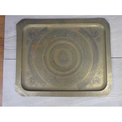 711 - A vintage brass serving tray.  Approx 38x46cm.