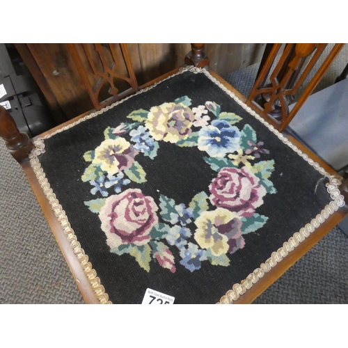 725 - A stunning antique mahogany corner chair with inlay detail and tapestry top seat.