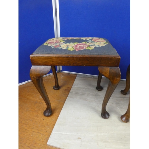 731 - Two antique mahogany tapestry topped stools.  Largest approx 37x38x28cm.