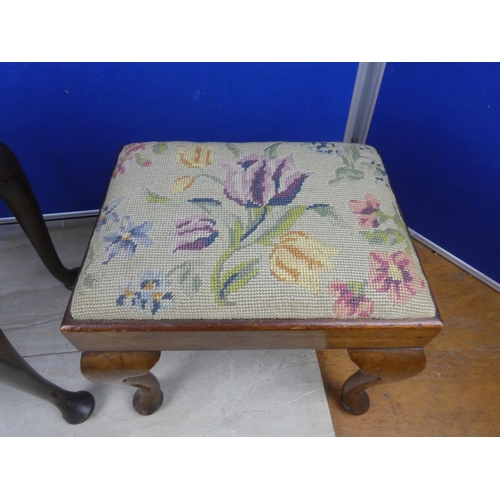 731 - Two antique mahogany tapestry topped stools.  Largest approx 37x38x28cm.