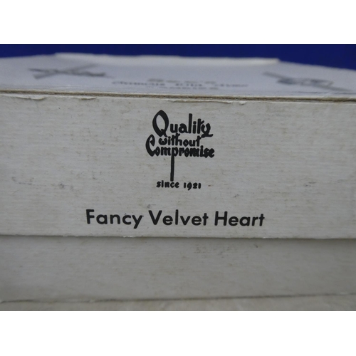 732 - A vintage See's Famous Old Time Candies Fancy Velvet Heart in original box