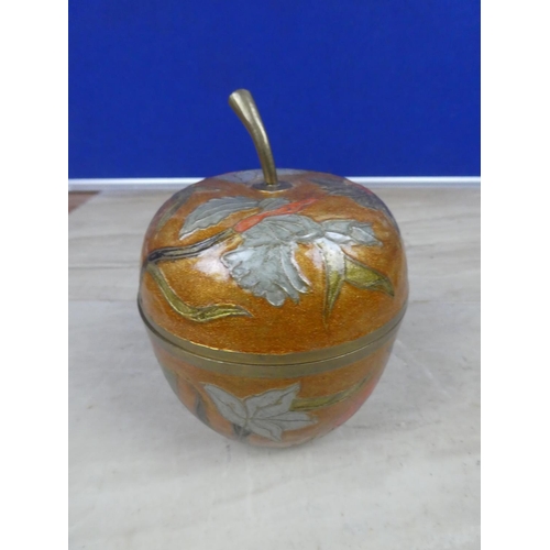 736 - A decorative lidded brass trinket dish in the form of an apple.