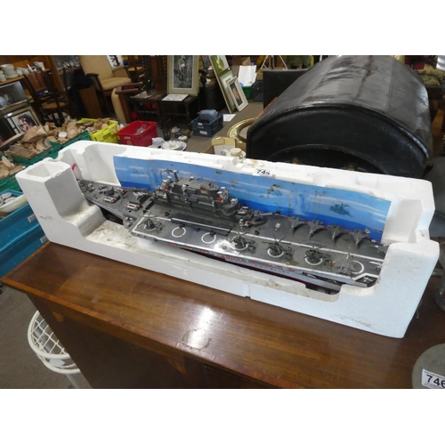 744 - A large model war ship (a/f).  Approx 76cm.