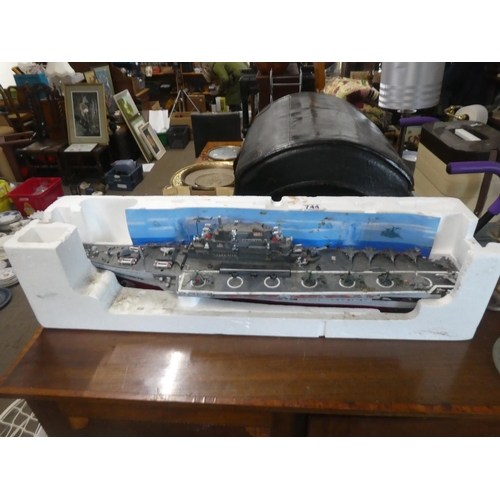 744 - A large model war ship (a/f).  Approx 76cm.