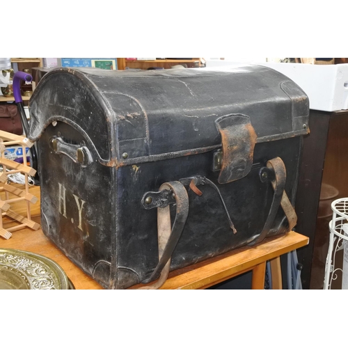 762 - A stunning antique leather trunk.  Approx 77x60x55cm.