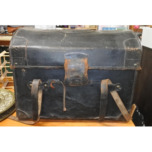 762 - A stunning antique leather trunk.  Approx 77x60x55cm.