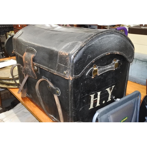 762 - A stunning antique leather trunk.  Approx 77x60x55cm.