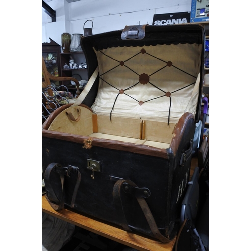 762 - A stunning antique leather trunk.  Approx 77x60x55cm.