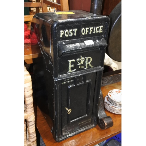 773 - An antique style post box with key.  Approx 25x60x36cm.