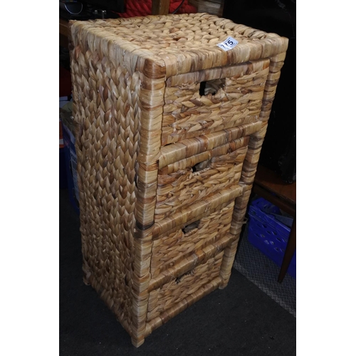 775 - A rattan four drawer storage unit.  Approx 37x80x30cm.