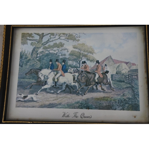 121 - A set of six small hunting scene pictures.  Approx 19x14cm.
