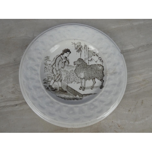 335 - A stunning antique pearlware plate with Shepherd scene. (a/f).