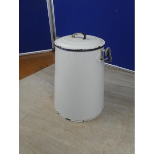 401 - A vintage white enamel milk pail.   Approx 25cm.