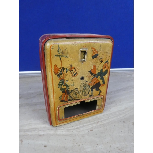 403 - A vintage tin plate money box (a/f).