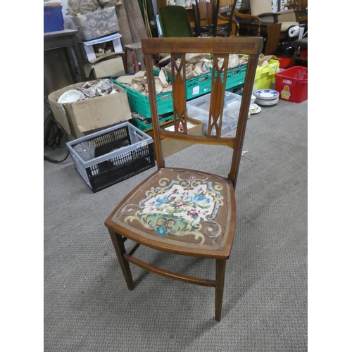 483 - A stunning antique mahogany and inlay chair with tapestry upholstery.