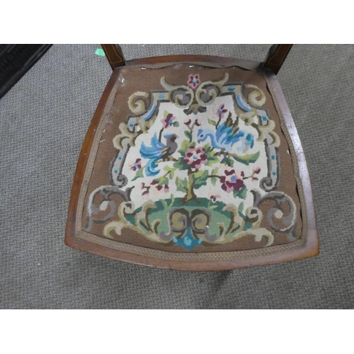 483 - A stunning antique mahogany and inlay chair with tapestry upholstery.