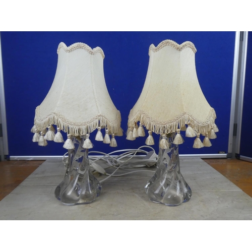 504 - A stunning pair of vintage glass twisted base table lamps.  Approx 37cm.